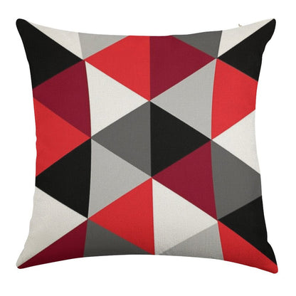 Red, Black, White And Grey Pattern Linen Throw Pillow Cover