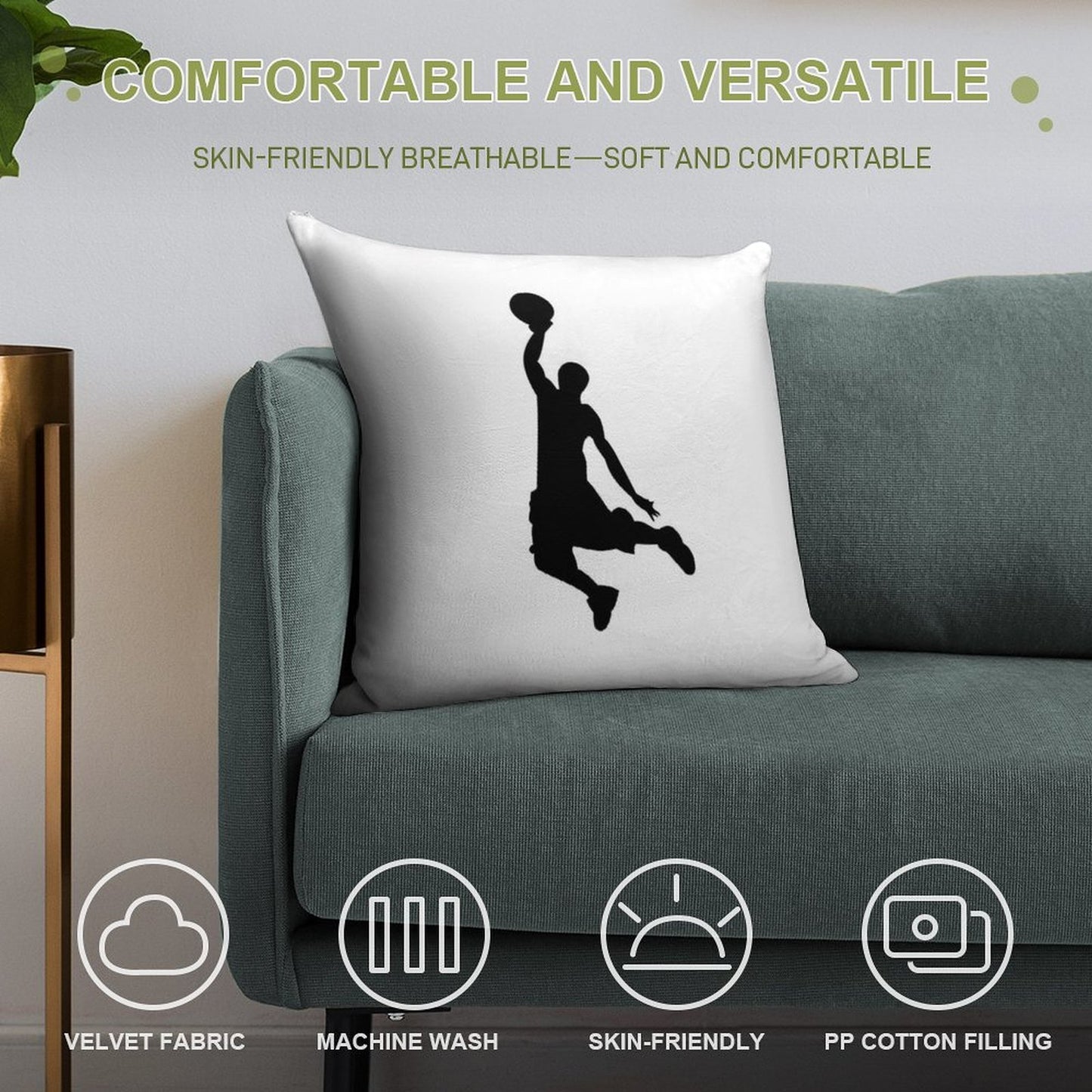 Basketball Player Design Soft Decorative Cover Throw Pillow