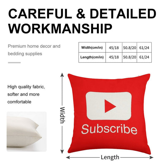 You Tube Subscribe Play Button Videos VLoggers Live Stream Linen Throw Pillow Cover