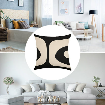 Retro Piquet Mid Century Modern Abstract Pattern 2 in Black And Almond Cream Linen Throw Pillow Cover