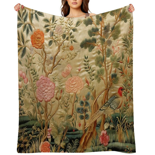 Silk Floral Birds Carpet Throw Blanket