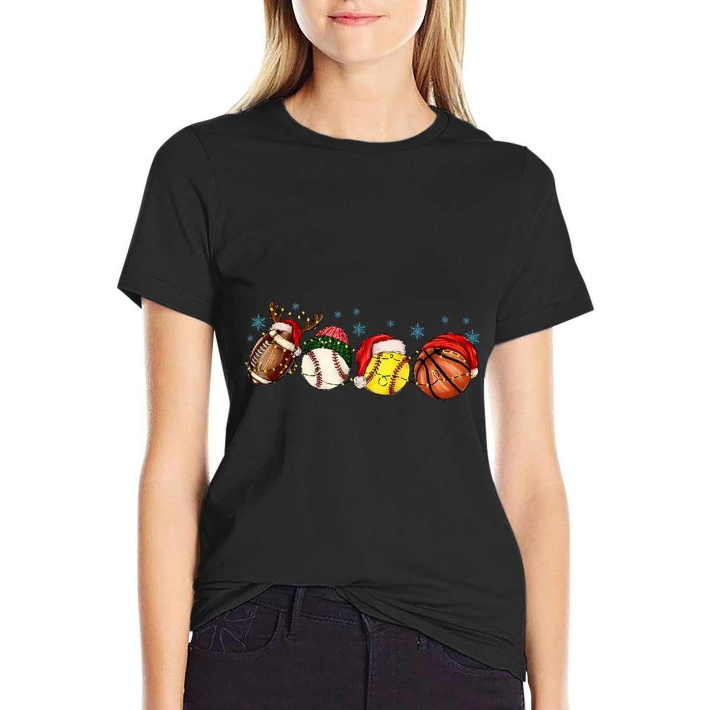 Santa Sports Boys Xmas Baseball Football Softball Basketball  Summer-ready Fabric T-Shirt