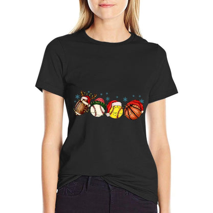 Santa Sports Boys Xmas Baseball Football Softball Basketball  Summer-ready Fabric T-Shirt