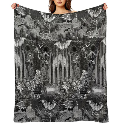 Dark Gothic Vampires Crypt Graves Bats Skulls Pattern by Moose Disco Throw Blanket