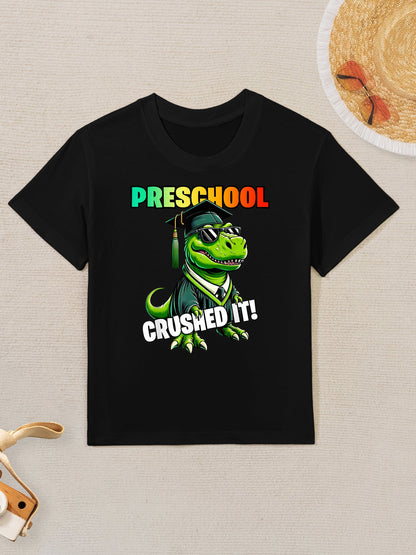 Graduation Preschool Dinosaur T Rex Crushed It Boys Grad Kids T-Shirt