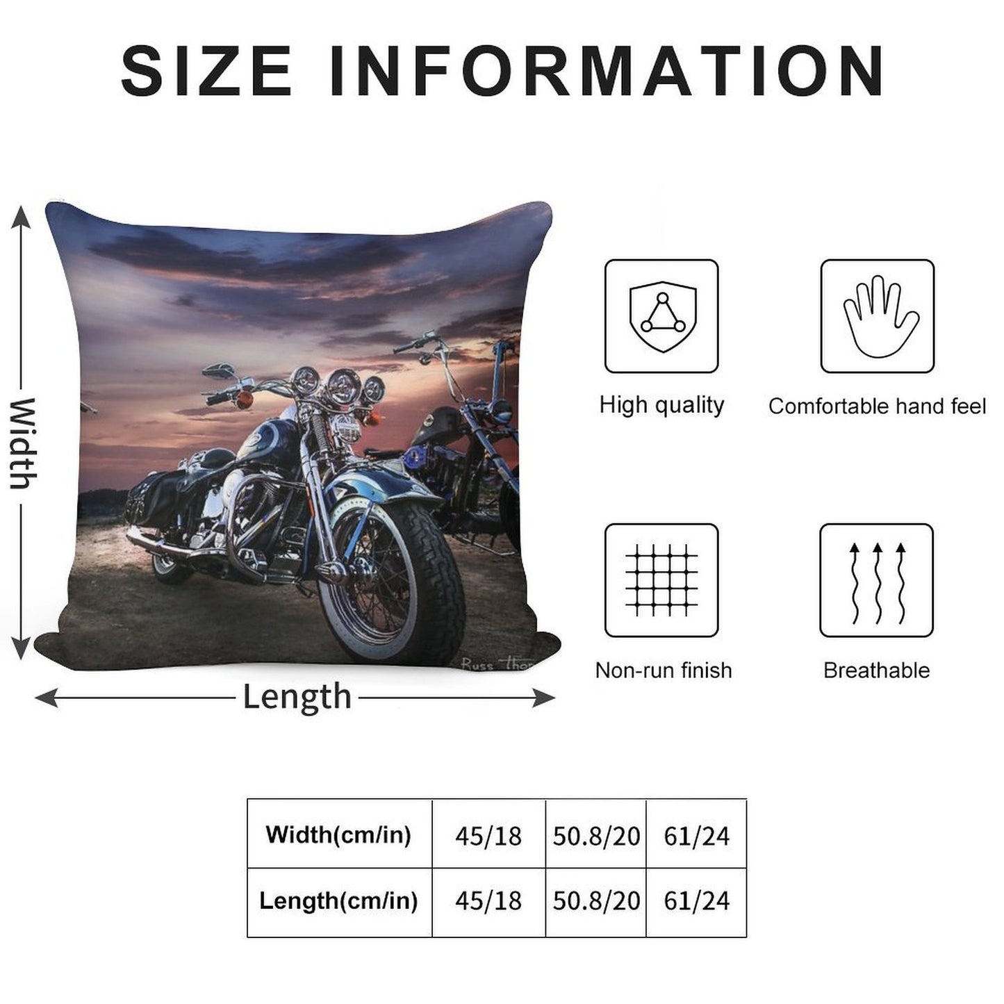 Harley Davidson Beautiful Sunset Soft Reinforced Edging Throw Pillow