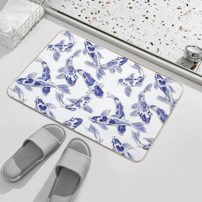 Blue And White Koi Fish Artwork – Zen Wall Decor for Home & Office Bath Mat