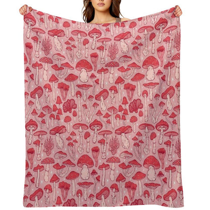 Deadly Mushrooms Red on Pink Throw Blanket