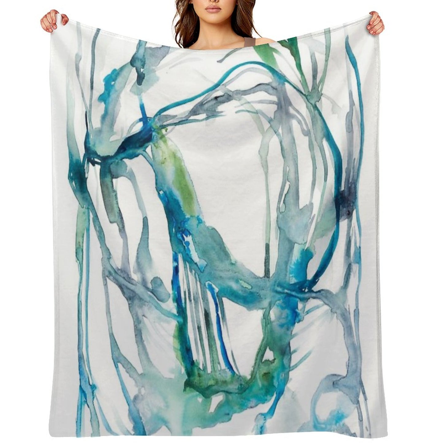 Blue Abstract Watercolor Painting Throw Blanket