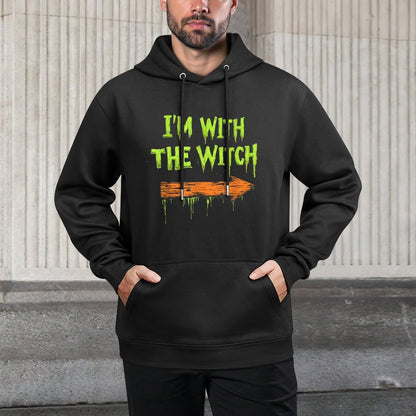 Im with The Witch Funny Halloween His And Her Gifts Relaxed Fit Hoodie