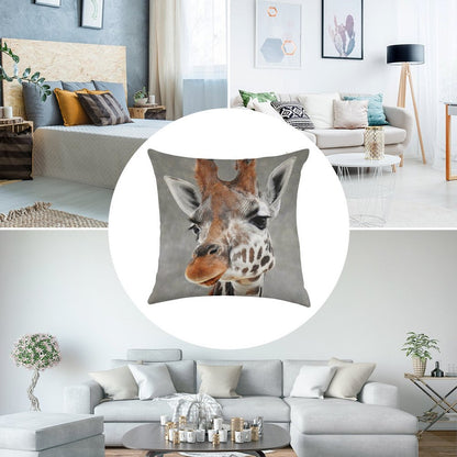 Giraffe on Grey Linen Throw Pillow Cover
