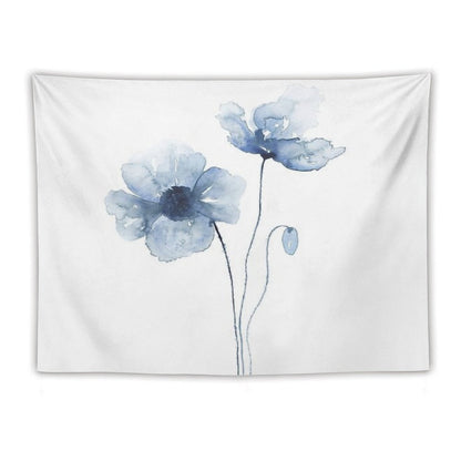 Blue Watercolor Poppies Tapestry