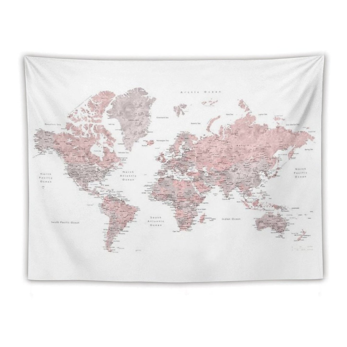 Muted Pink And Taupe Detailed World Map Tapestry