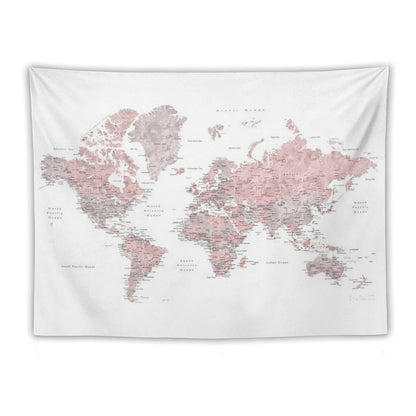 Muted Pink And Taupe Detailed World Map Tapestry
