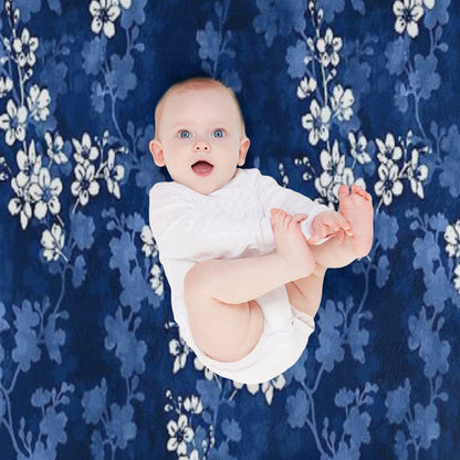 Sakura Blossom in Deep Blue Throw Blanket