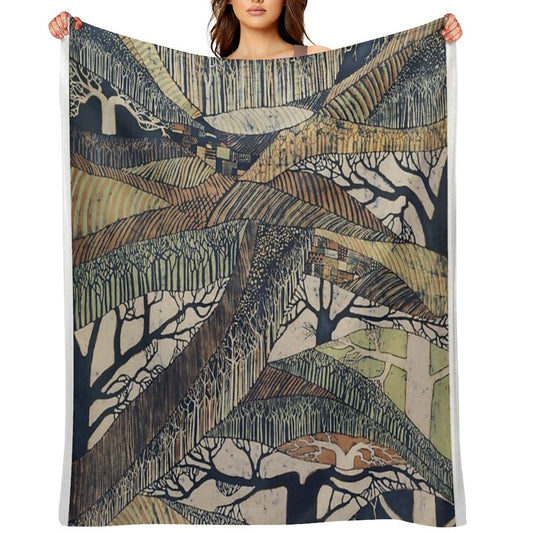 Marching Trees 1970's Batik Throw Blanket