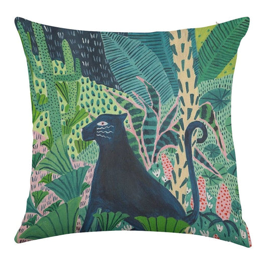 Jungle Jaguar Linen Throw Pillow Cover