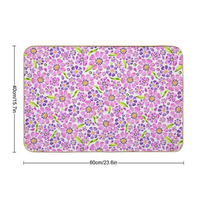 Gerbera Daisy Watercolor- Pink Purple  Dirt-Trapping Bath Mat