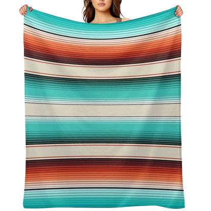 Navajo White, Turquoise And Burnt Orange Southwest Serape Blanket Stripes Throw Blanket