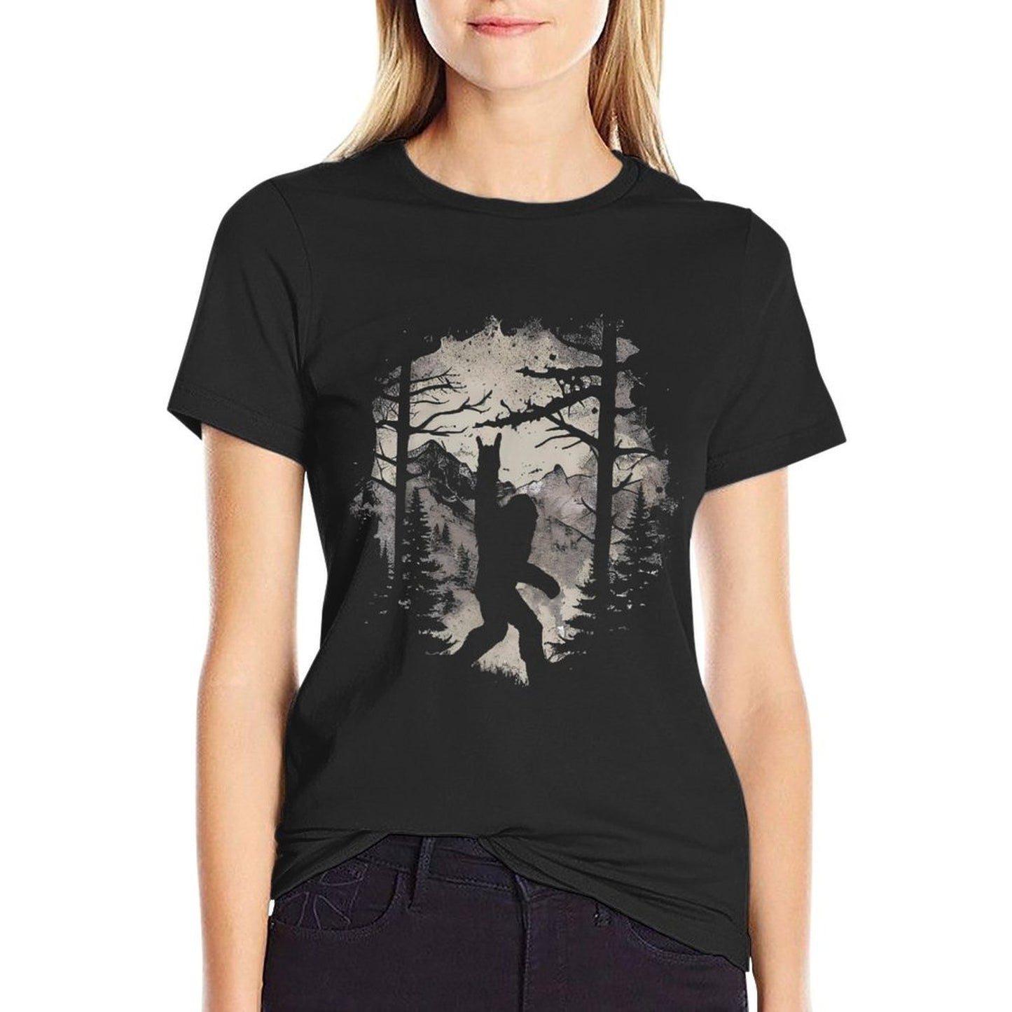 Rock On Bigfoot Sasquatch Loves Rock And Roll Mountain Trees T-Shirt