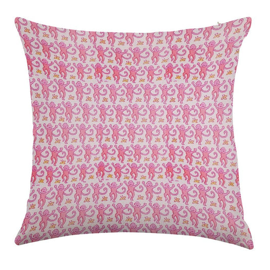 Pink Monkeys Linen Throw Pillow Cover