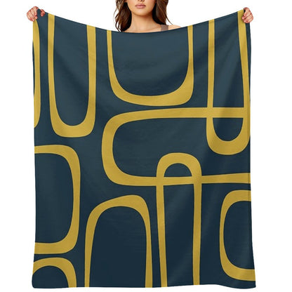 Midcentury Modern Loops Retro Pattern in Light Mustard And Navy Blue Throw Blanket