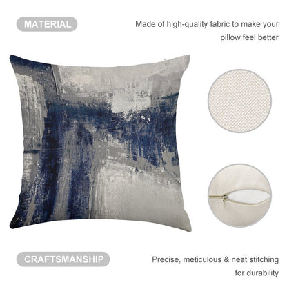 Blue Gray Abstract Linen Throw Pillow Cover