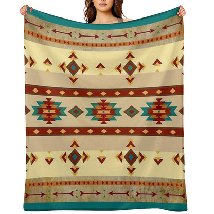 Southwestern Aztec Design - Native American Symbols In Brown, Blues And Terracotta Throw Blanket