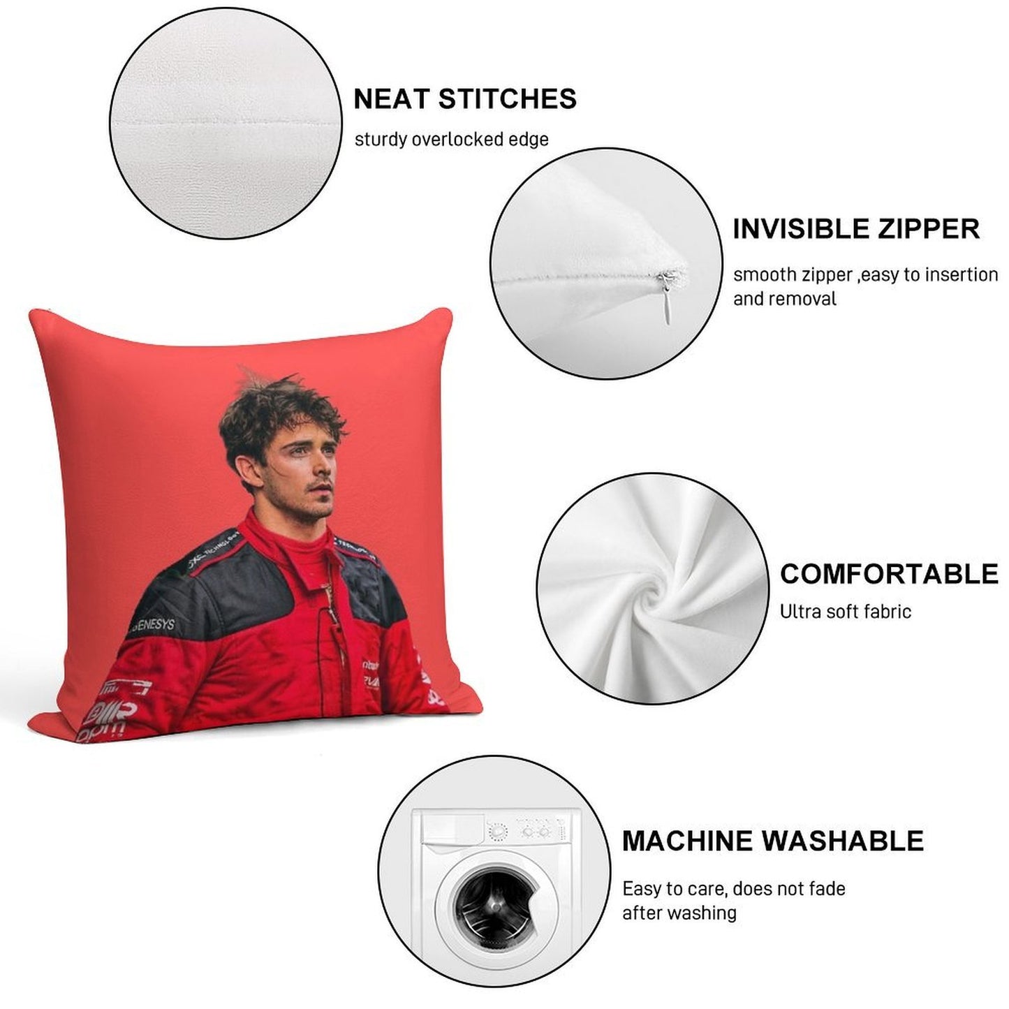 Charles Leclerc F1 Driver Scuderia Ferrari F1 Sweaty Soft Shrink-Resistant Throw Pillow