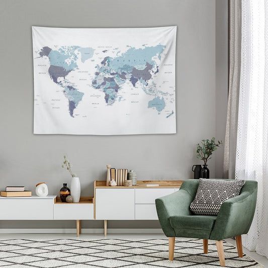 World Map in Blue Tapestry