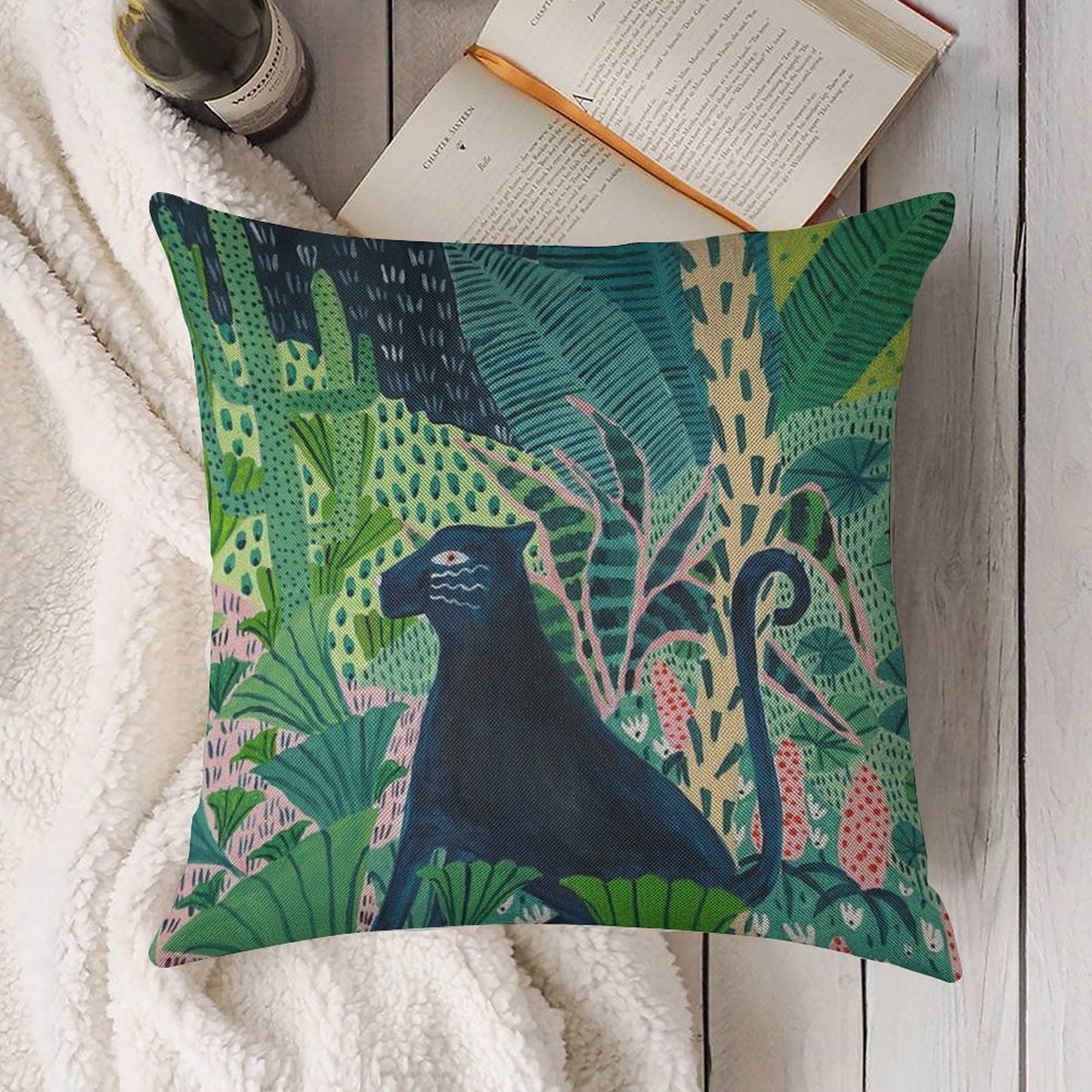 Jungle Jaguar Linen Throw Pillow Cover