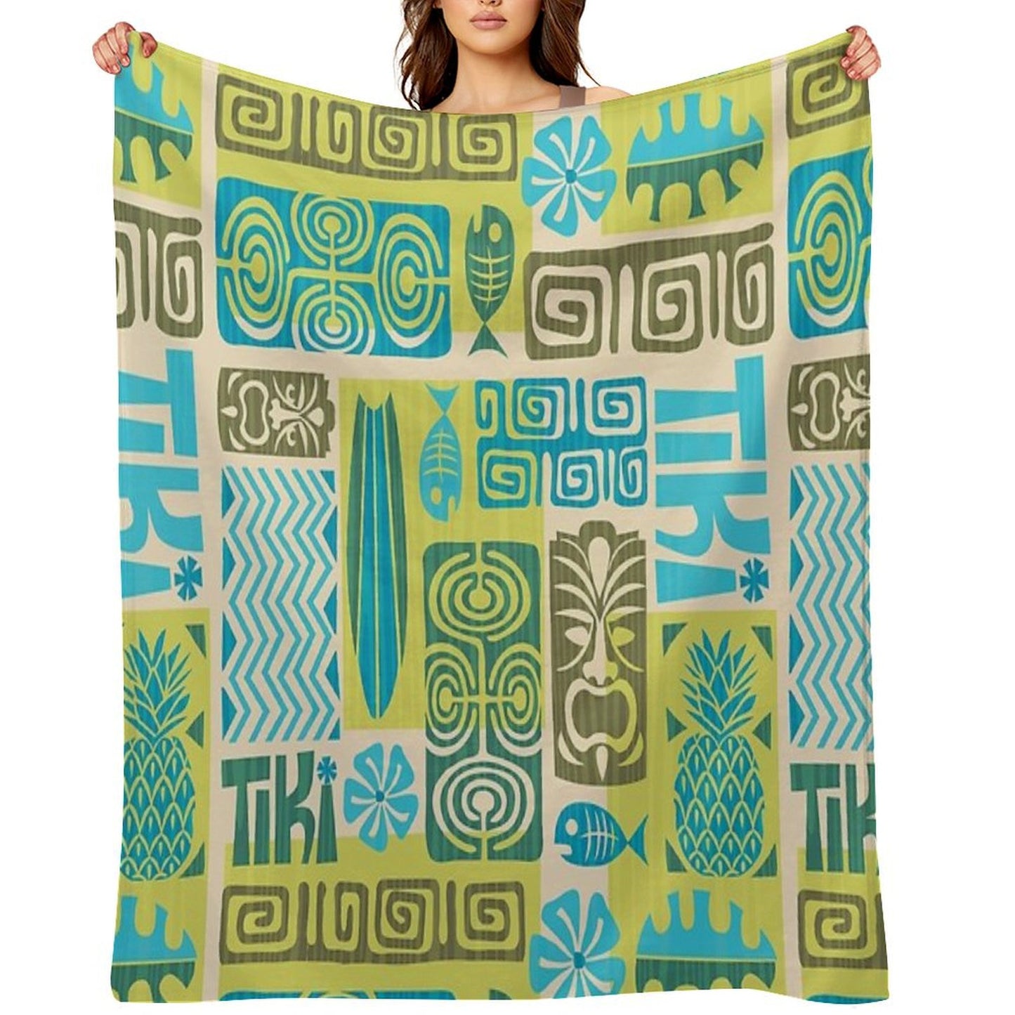 Tiki Time Luau Party Pattern Throw Blanket