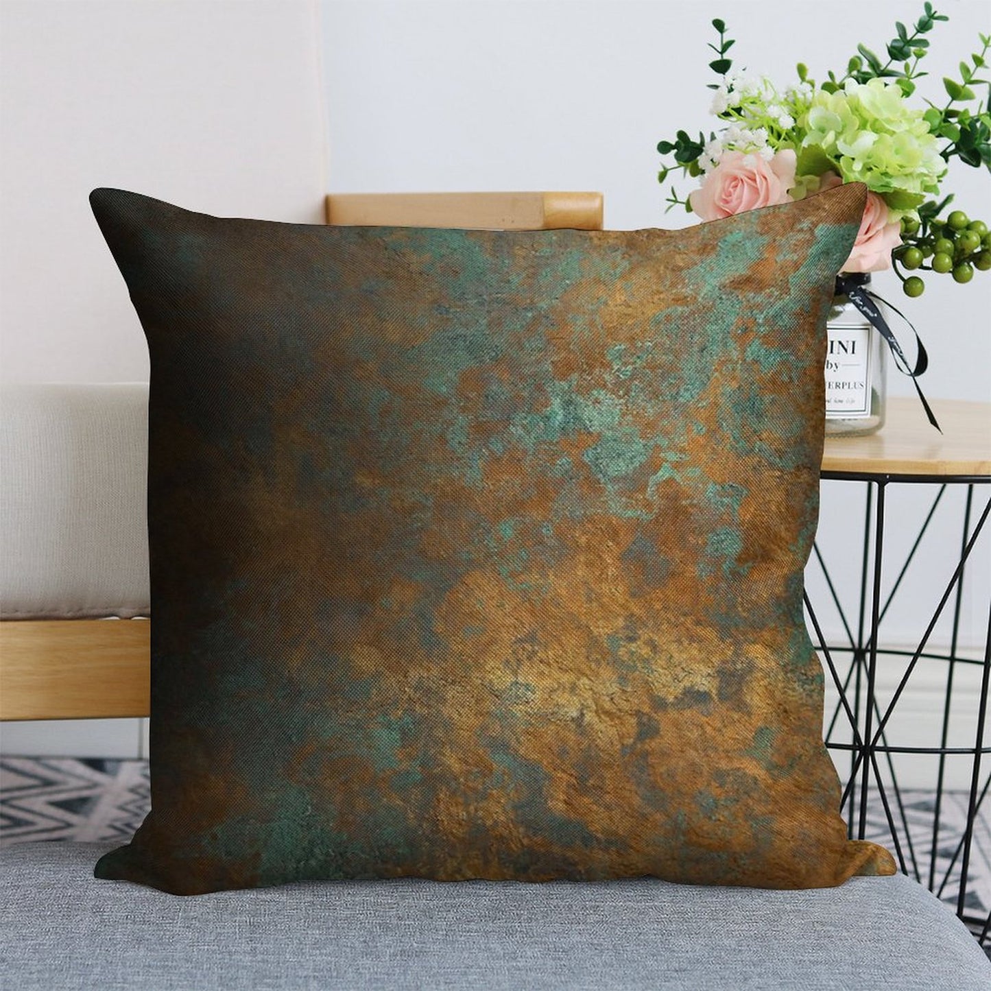Oxidized Copper Linen Throw Pillow Cover