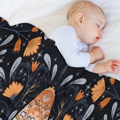 Floral Moths  Black Throw Blanket
