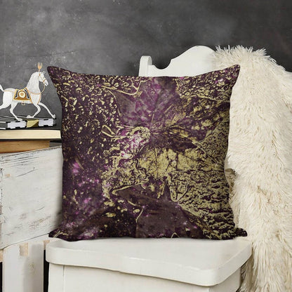 Two Purple Leaves in Melted Gold Linen Throw Pillow Cover