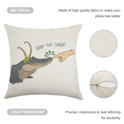 Alligator Loki Boop The Snoot Linen Throw Pillow Cover