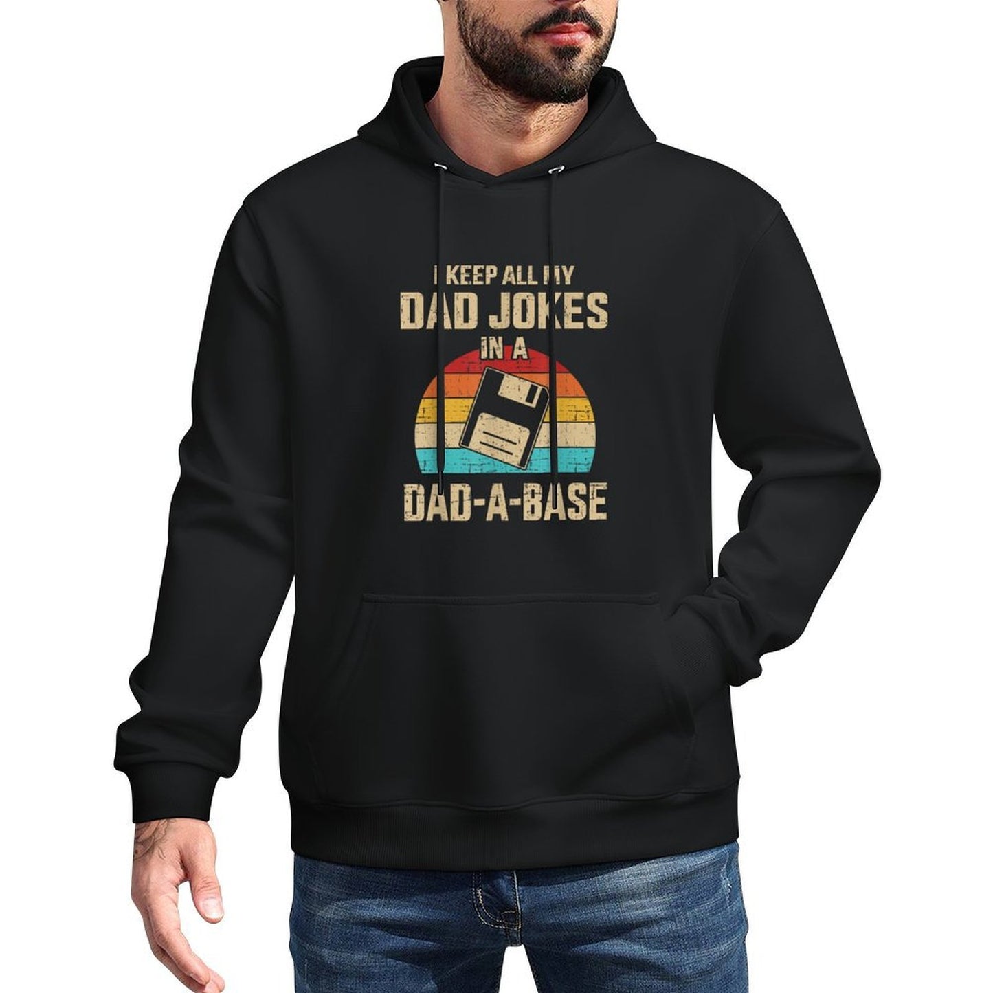 Funny Dad Jokes in Dad-a-base Vintage for Fathers Day Kangaroo Pocket Hoodie