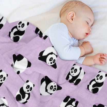 Cute Pandas on Purple Throw Blanket