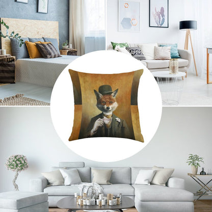 Teatime Mr Fox Linen Throw Pillow Cover