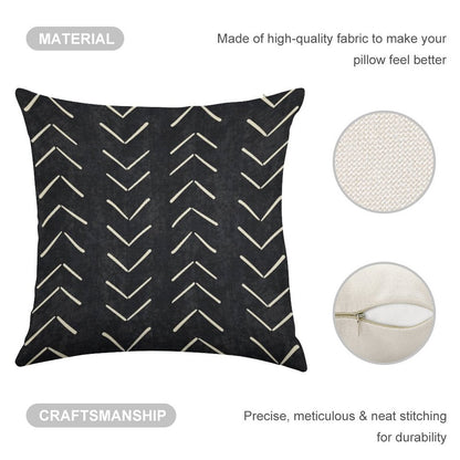 Boho Big Arrows in Black And White Linen Throw Pillow Cover