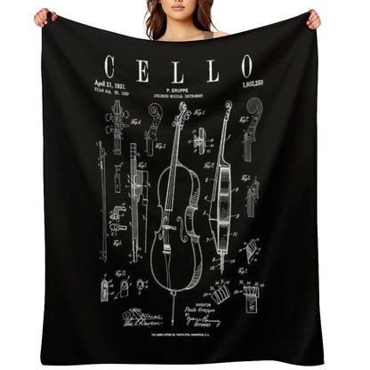 Cello Vintage Patent Cellist Drawing Print Throw Blanket