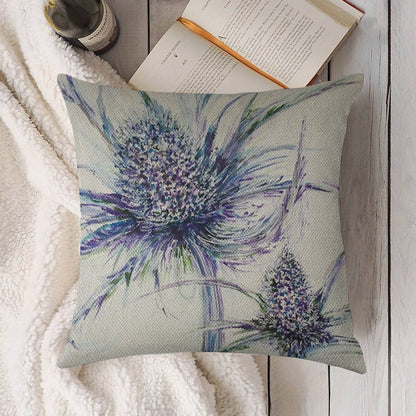Wild Thistle Linen Throw Pillow Cover