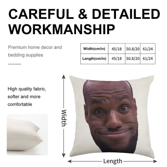 Lebron James Goofy Face Linen Throw Pillow Cover