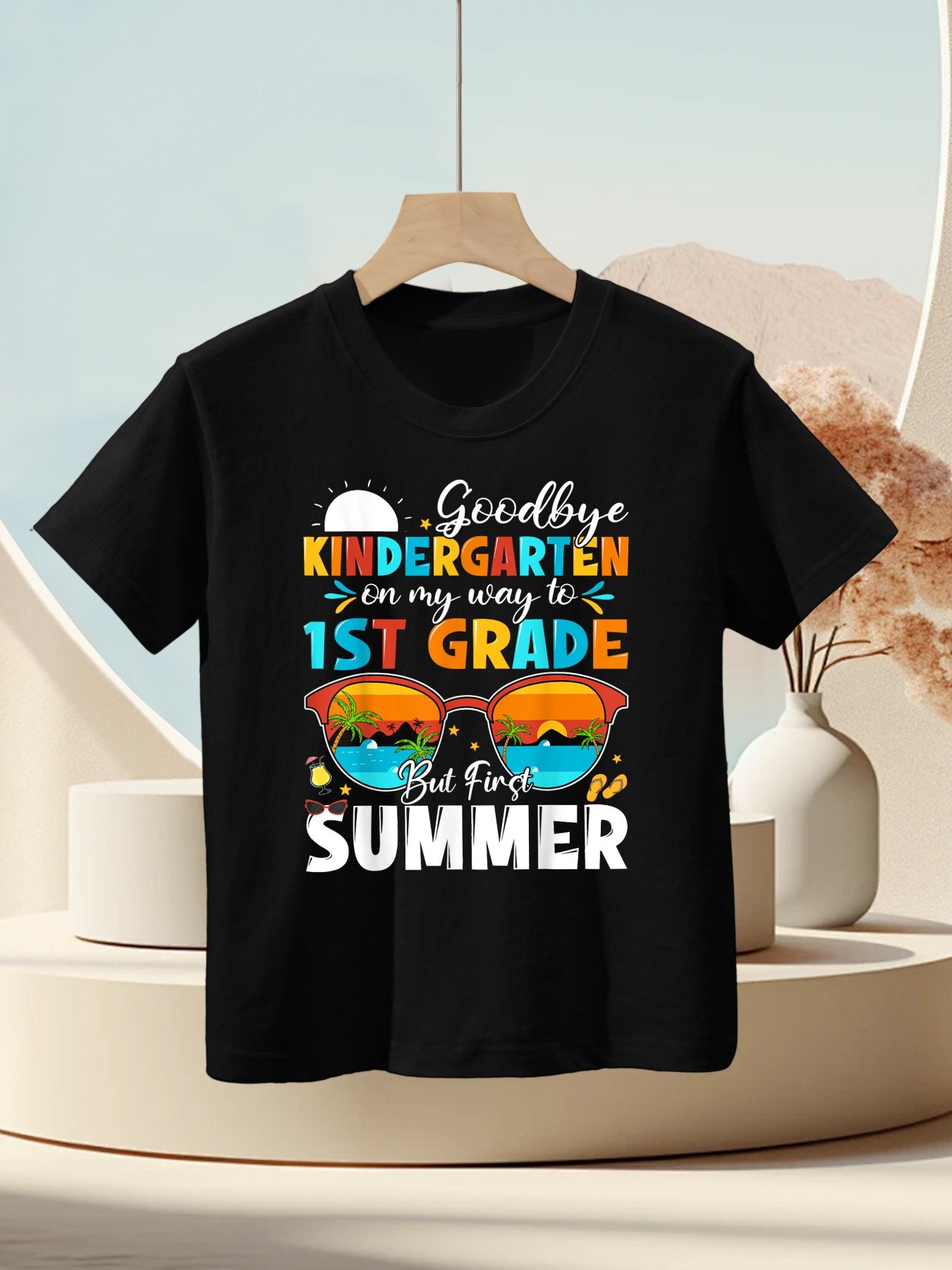 Goodbye Kindergarten Graduation To 1st Grade Hello Summer Kids T-Shirt