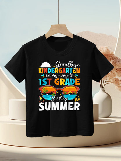 Goodbye Kindergarten Graduation To 1st Grade Hello Summer Kids T-Shirt