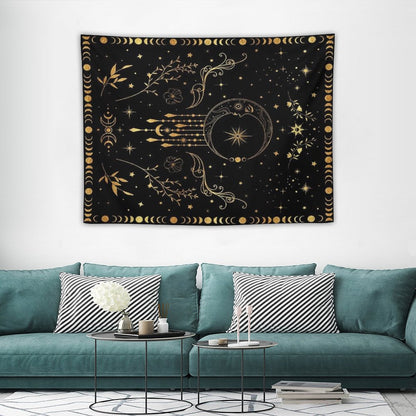 Celestial Crescent Moon with Floral Accents And Moon Phase Tapestry