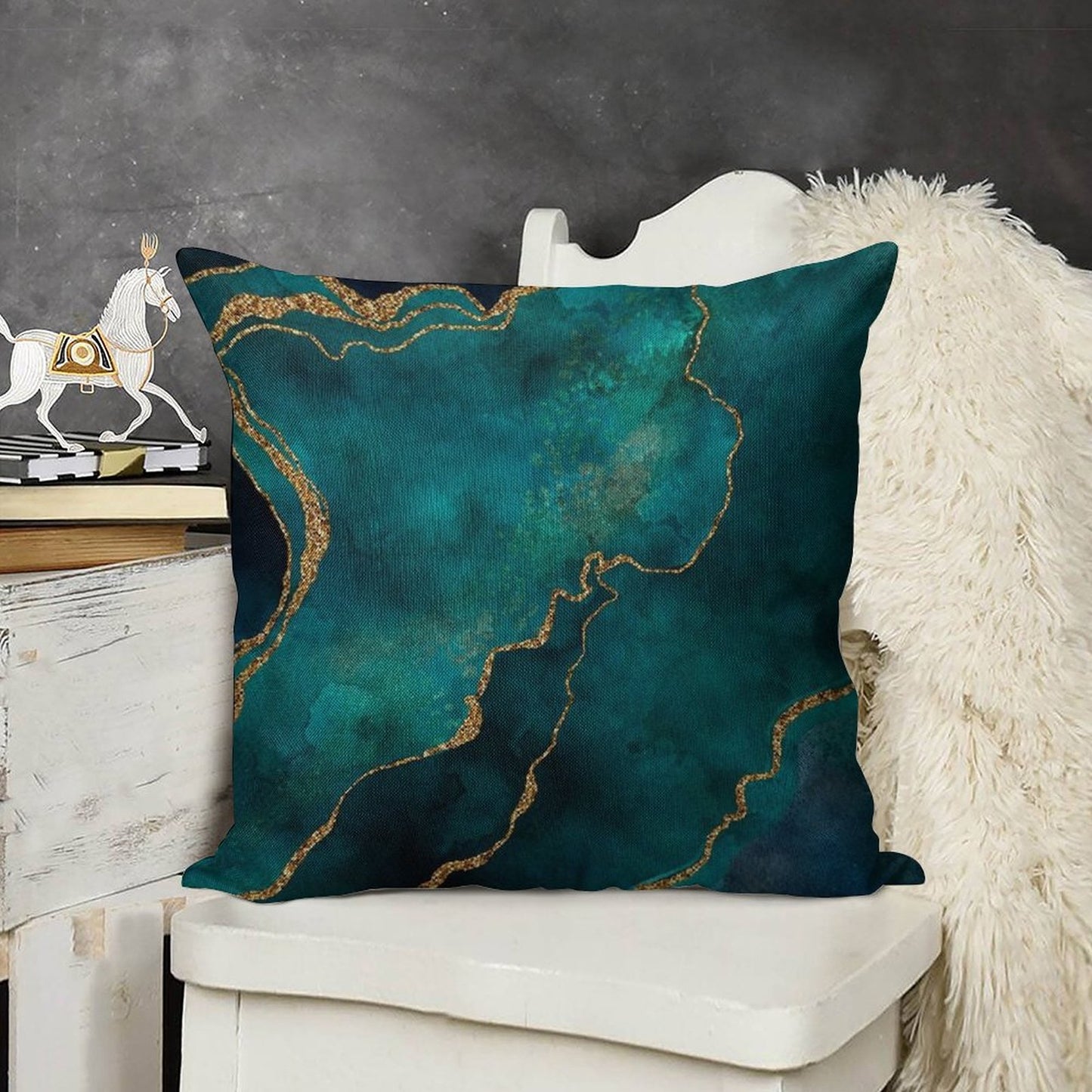 Golden Gemstone Glamour Mineral Linen Throw Pillow Cover