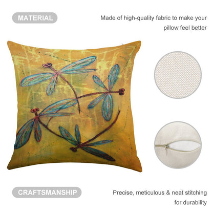 Dragonfly Haze Linen Throw Pillow Cover