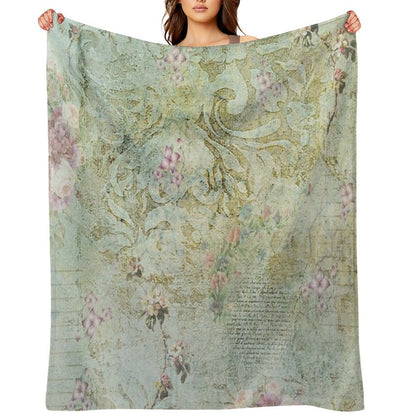Vintage French Floral Wallpaper Throw Blanket