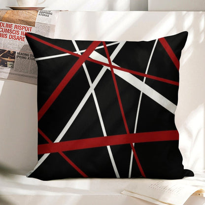 Red And White Strips Against A Black Background Linen Throw Pillow Cover